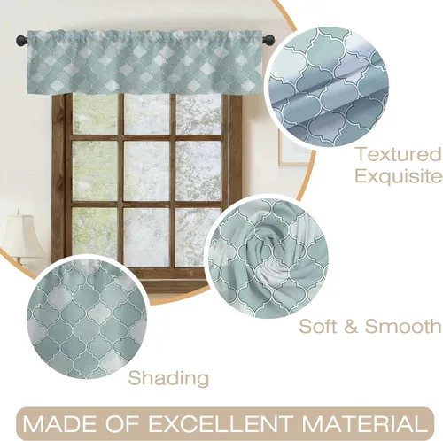 Vista 3 de Cortinas de cenefa para ventanas, patrón marroquí en acuarela, cenefa semitransparente, con formas geométricas abstractas, bolsillo para cortinero