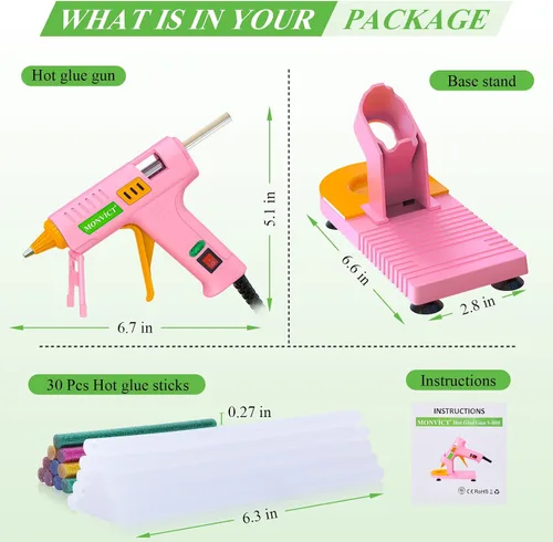 Vista 3 de MONVICT - Kit de pistola de pegamento caliente rosa, pistola de pegamento mini con soporte de ventosas y alfombrilla antiadherente de silicona