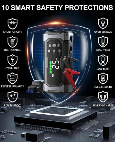 Vista 6 de Arrancador integral de 9000 A con compresor de aire/desinflador de 150 PSI, amplificador portátil de 12 V para automóvil