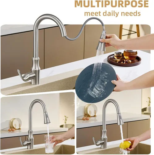 Vista 4 de Angle Simple - Cabezal de grifo de cocina, reemplazo del rociador de fregadero, níquel cepillado ABS Plastic Spray Nozzle with Stream & Spray