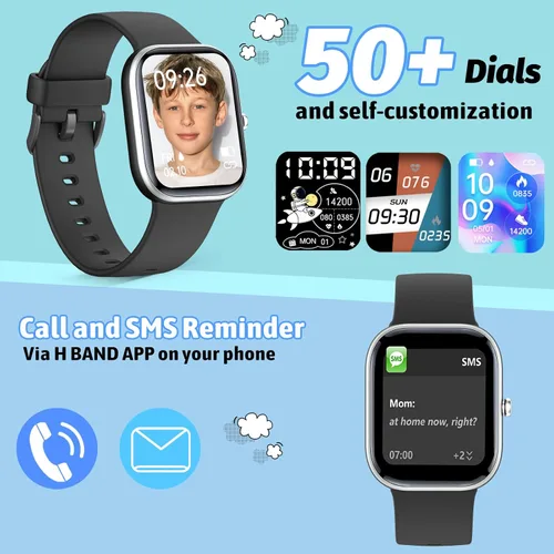 Vista 2 de Reloj inteligente para niños, rastreador de fitness, no necesita teléfono/aplicación, 19 modos deportivos, pantalla DIY de 1.5", impermeable IP68