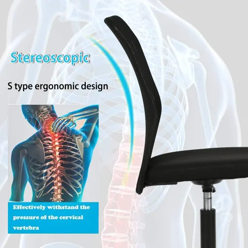 Vista 3 de Silla de oficina de malla con soporte lumbar, silla de escritorio ergonómica, moderna, negra
