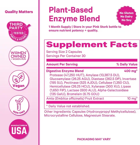 Vista 9 de Pink Stork Paquete de salud muscular e intestinal para mujeres Proteína en polvo a base de plantas de vainilla con fibra, superalimentos y enzimas