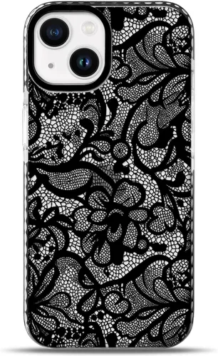 Vista 17 de NITITOP Funda para iPhone 13 Pro con flores de encaje transparente - Negro