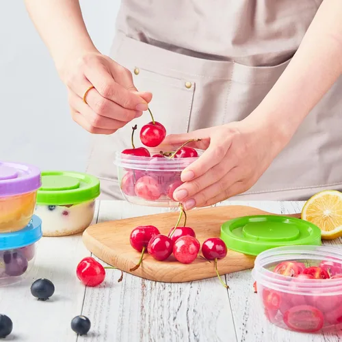 Vista 7 de Recipientes pequeños de almacenamiento para congelador de 5 onzas con tapas de rosca, paquete de 12 tarros de plástico reutilizables apilables