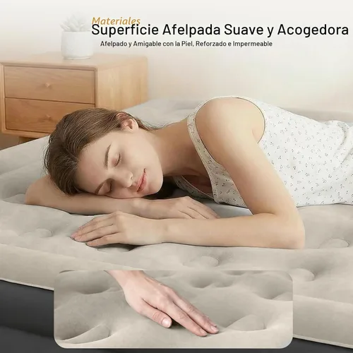Vista 5 de DIMAR GARDEN Colchón de aire tamaño individual con cabecero y bomba, colchón hinchable cama inflable con almohadas