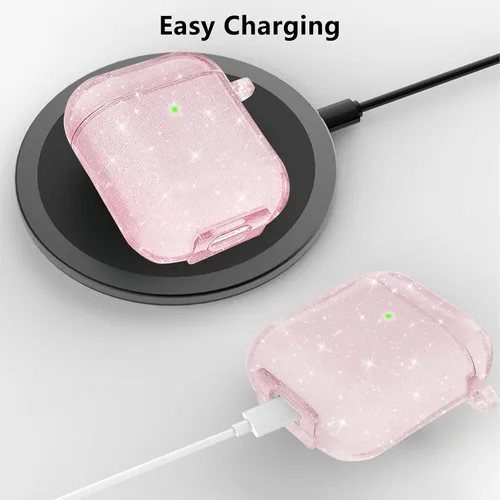 Vista 3 de Funda compatible con AirPods, funda de TPU suave para AirPods de 2 y 1 generación con bonito llavero de mariposa para niñas y mujeres