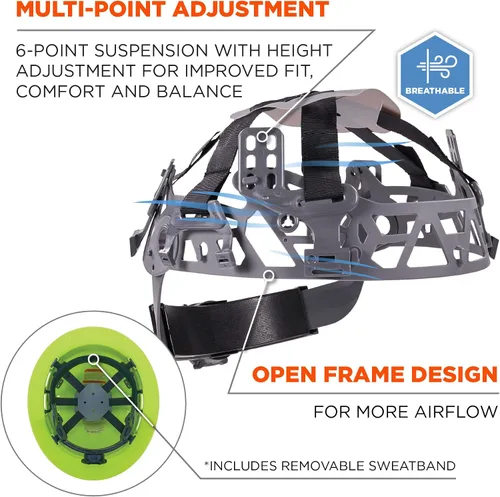 Vista 4 de Ergodyne Skullerz 8968 Sombrero duro de ala completa ligera con ventilación ajustable - Tipo 1, Clase C