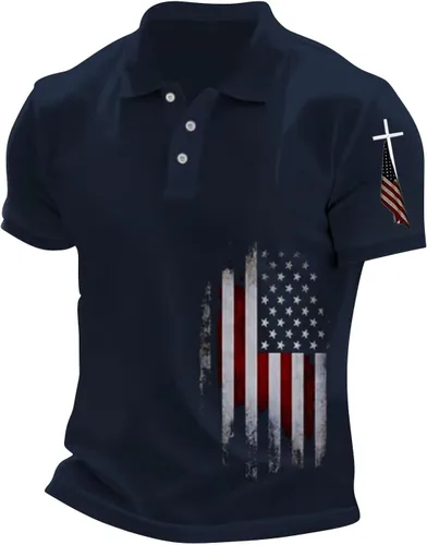 Vista 7 de GOKKILRW Camisas polo con la bandera estadounidense para hombre, camisetas potrióticas para el Día de los Caídos, manga corta, cuello de trabajo