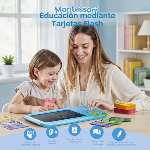 Vista 2 de Tarjetas didácticas parlantes para niños pequeños: tableta de escritura LCD 2 en 1 con 510 palabras visuales, aprendizaje de idiomas Montessori