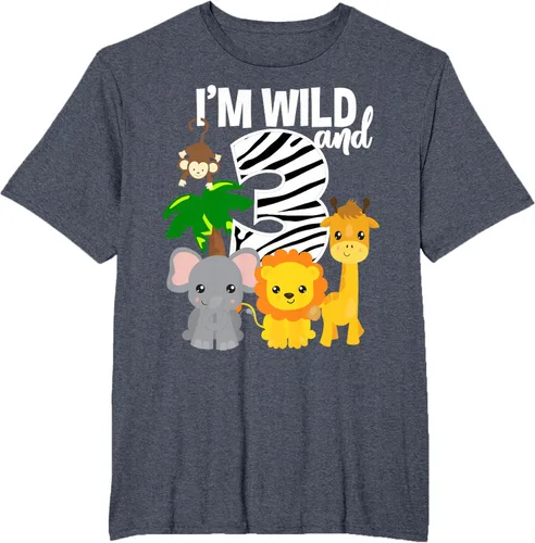 Vista 62 de Camiseta de cumpleaños con temática de zoológico de I'm Wild and 3, Negro, S