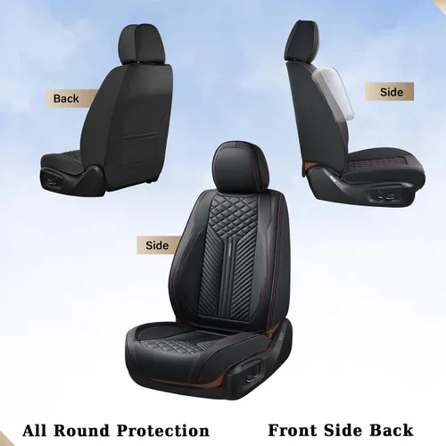 Vista 5 de Coverado Fundas de asiento delantero, paquete de 2 fundas de asiento impermeables para automóviles, cojines de asiento de cuero de lujo, protectores