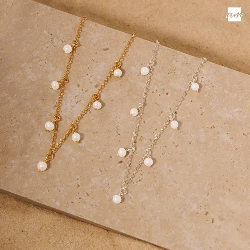 Vista 3 de Amberta Collar de perlas de agua dulce de plata de ley 925 para mujer
