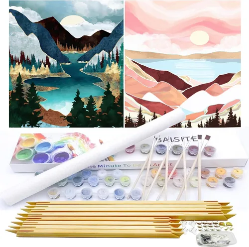 Vista 38 de BAISITE 0304 - Kit de pintura por números para adultos principiantes; paquete de 2 lienzos de 8 pulgadas de ancho x 12 pulgadas de largo; caja
