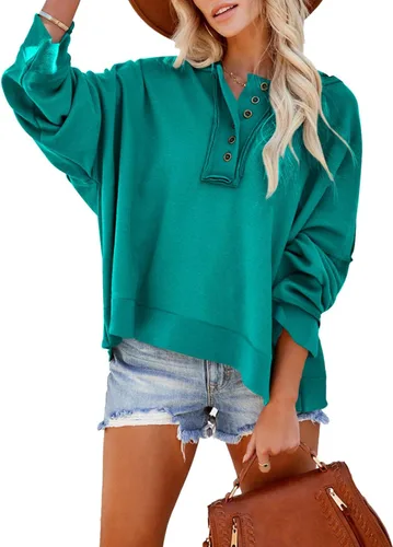 Vista 9 de Dokotoo - Sudaderas con capucha para mujer 2024, estilo de otoño, con cuello en V, botones, manga larga, sudaderas con capucha de moda Negro