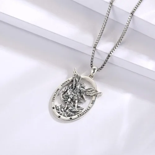 Vista 5 de Sterling Silver Saint Christopher Micheal Virgin Mary Necklace Women Men Medal Oval-Shaped Pendant Amulet Jewelry Gift for Teen Travelers