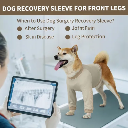 Vista 4 de Manga de recuperación para perros con protector de codo, traje de recuperación para patas delanteras del perro, traje de manga larga para mascotas