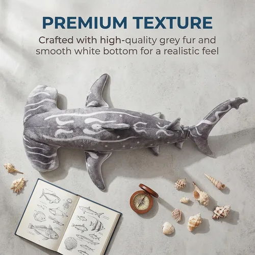 Vista 2 de Juguete de peluche gigante de tiburón martillo – Juguetes de peluche realistas de tiburón martillo de 40 pulgadas de largo, súper suaves, animales