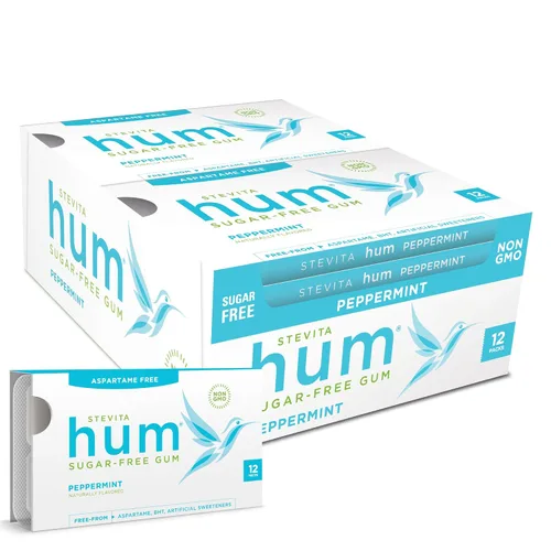 Vista 13 de Stevita Hum, Bubblegum - Goma de mascar sin azúcar - 12 piezas, paquete de 12 - Apoya la salud oral - Sin OMG, vegetariano, keto, sin gluten - 72