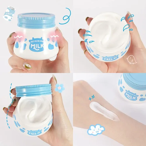 Vista 6 de Crema de leche facial, hidratante nutritiva reparadora de la piel, hidratante facial para hidratar y suavizar la piel seca, piel firme, crema de día