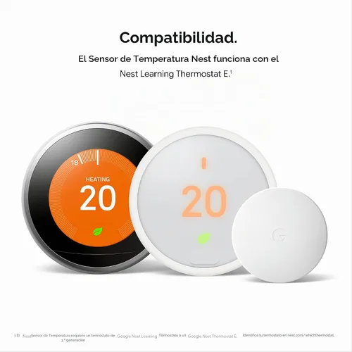 Vista 5 de Google Nest - Sensor de temperatura que funciona con el termostato de aprendizaje Nest y el termostato Nest E - Hogar inteligente, color blanco