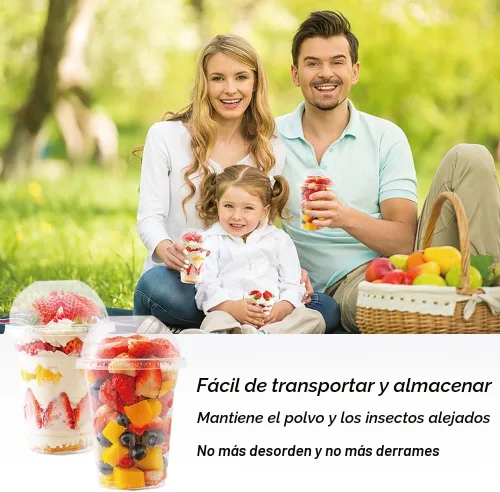 Vista 3 de Vasos de plástico transparente de 12 onzas con tapas de cúpula, tazas de postre con tapas (25 juegos), vasos desechables para fiestas de PET