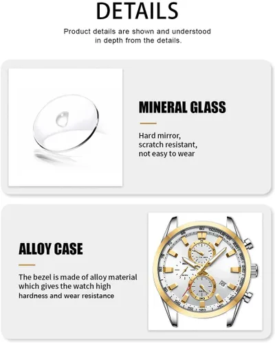 Vista 7 de Reloj de pulsera analógico de cuarzo para hombre, cronógrafo, impermeable, correa de cuero, correa de cuero, reloj de pulsera