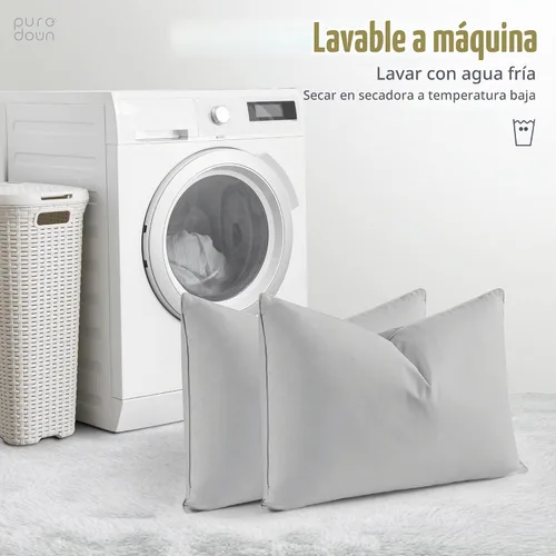 Vista 6 de puredown - Juego de 2 almohadas de plumas de ganso, tamaño estándar, colección de calidad de hotel, con funda de 100% algodón, color gris 2-Gris