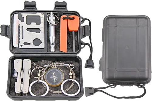 Vista 8 de EMDMAK Kit de supervivencia para exteriores, kit de equipo de emergencia para camping, senderismo, viajes o aventuras (negro)