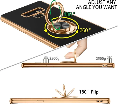 Vista 3 de DUEDUE Funda para Samsung Galaxy Note 9 con soporte de anillo, rotación de 360 grados, dedo magnético para coche, TPU suave, delgada, a prueba