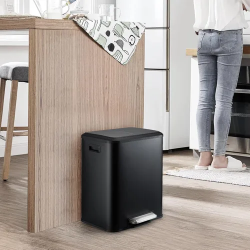 Vista 2 de GAOMON Cubo de basura rectangular de 30 litros/8 galones, cubo de basura rectangular de doble compartimento para reciclaje de cocina con tapa