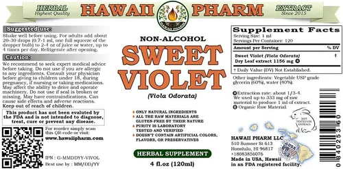 Vista 2 de Extracto líquido sin alcohol de violeta dulce, violeta dulce (Viola Odorata) Suplemento herbario natural de glicerita de hojas secas, Hawaii Pharm