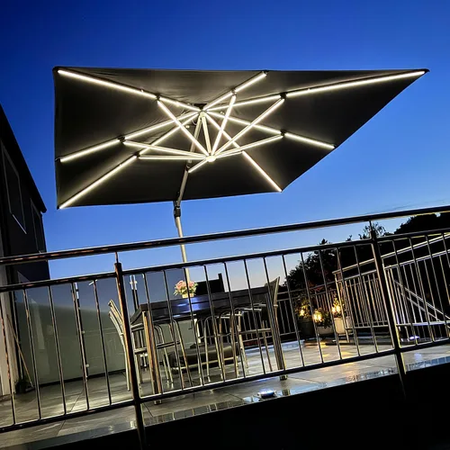 Vista 76 de PURPLE LEAF Sombrilla de patio de 9 x 12 pies con luces, sombrilla rectangular voladiza para exteriores, funciona con energía solar, LED