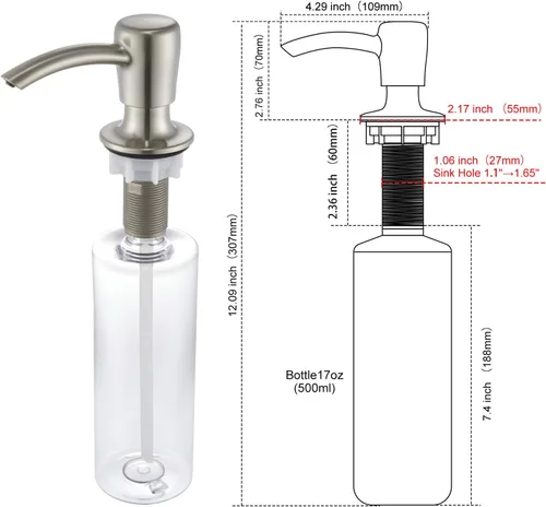 Vista 5 de GAGALIFE Dispensador de jabón para fregadero de cocina con botella grande de 17 onzas, dispensador de jabón para fregadero de cocina, recarga desde