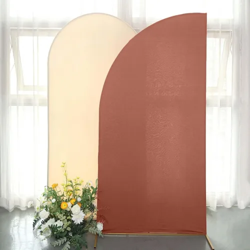 Vista 246 de Efavormart - Juego de 4 fundas de elastano beige para arco de media luna, fundas de telón de fondo Chiara de 2.5 pies a 7 pies para escenarios