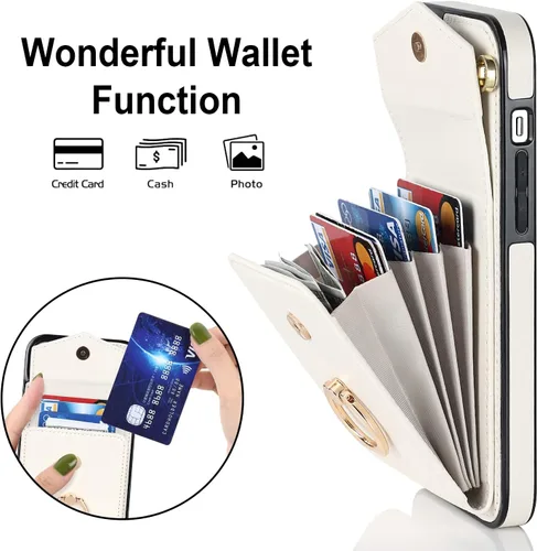 Vista 3 de Asuwish Funda de teléfono para iPhone 14 de 6.1 pulgadas, funda tipo cartera con protector de pantalla de vidrio templado y anillo de bloqueo RFID