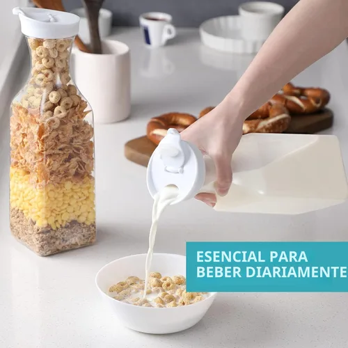 Vista 5 de NETANY Jarra de agua de plástico de 50 onzas con tapa abatible, juego de 2 recipientes de jugo de base cuadrada, jarra de plástico transparente
