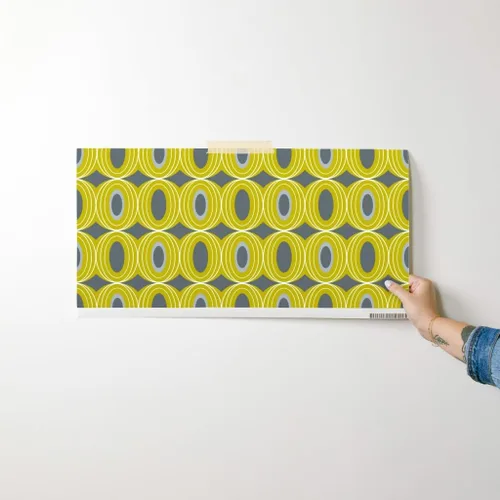 Vista 7 de Peel & Stick Wallpaper Swatch - Retro Geometric Mid Century Modern Yellow Gray Scale Geo Circles Vintage Custom Removable Wallpaper by Spoonflower