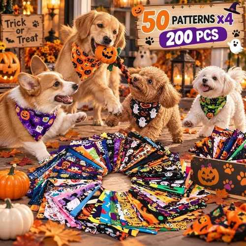 Vista 3 de Newwiee - 200 bandanas de Halloween para perros a granel, L, 25 x 17
