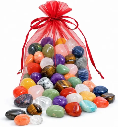 Vista 2 de Crocon Stones and Crystals Bulk 2000+ Carats Natural Crystal Kit for Reiki Healing Crystal Polished, Tumble Stones, Chakra Balancing, Gift, Home #01