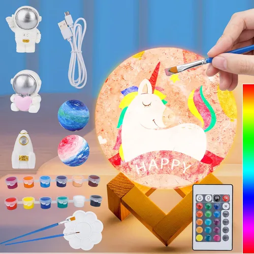 Vista 8 de Minleway Kit Recargable de Pintura para Hacer tu Propia Lámpara de Luna con 16 Colores, Kit de Artes y Manualidades para Niños, Mujeres, Niñas