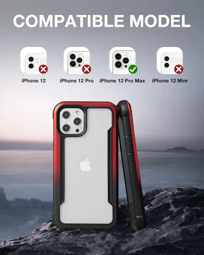 Vista 2 de Raptic Shield - Funda compatible con iPhone 12 Pro Max, protección contra golpes, marco de aluminio duradero, probada para caídas de 10 pies de Rojo