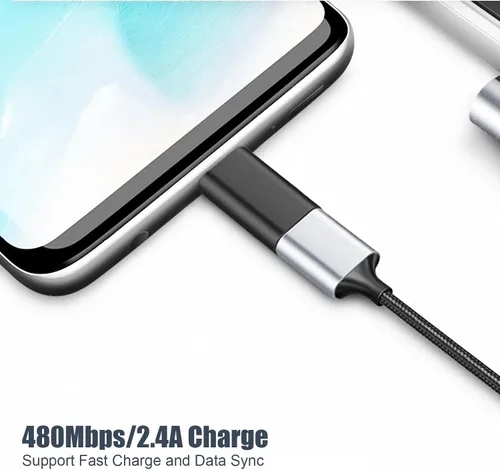 Vista 3 de Adaptador USB C a Micro USB, paquete de 5 unidades, conector tipo C hembra a micro USB macho, compatible con carga y sincronización de datos