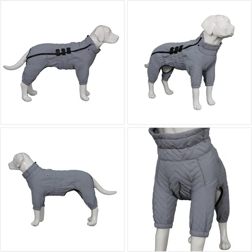 Vista 3 de Abrigo cálido para perros de doble capa, chaleco para perros, 4 patas cubiertas, resistente al viento, impermeable, reflectante, gris XS - L