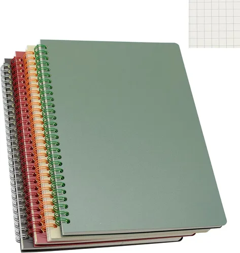 Vista 13 de Yansanido Cuaderno de espiral, 4 unidades de papel cuadriculado de plástico grueso A5, 4 colores, 80 hojas, 160 páginas para estudio y notas