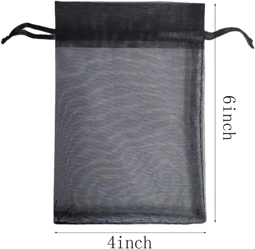 Vista 3 de Paquetes de 50 bolsas de regalo de organza de 4 x 6 pulgadas con cordón negro transparente, decoraciones de embalaje de tela transparente