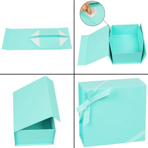 Vista 8 de CHARMGIFTBOX Cajas de regalo con tapas, 7.4 x 7.0 x 3.2 pulgadas, pequeña caja de regalo magnética azul Auqa con tarjeta, pequeñas cajas plegables