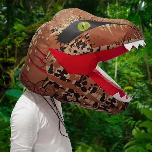 Vista 3 de Tiranosaurio realista inflable T-Rex cabeza de dinosaurio marrón, Marrón