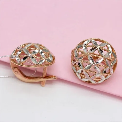 Vista 3 de SAGEKING 2024 New 585 Purple Gold Plated 14K Rose Gold Openwork Round Flower Earrings For Women Elegant Charm Fashion Engagement Jewelry Fashion