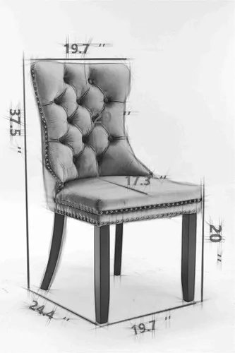 Vista 2 de Juego de 2 sillas de comedor con respaldo de ala de terciopelo copetudo, sillas laterales tapizadas, patas de madera maciza (beige)